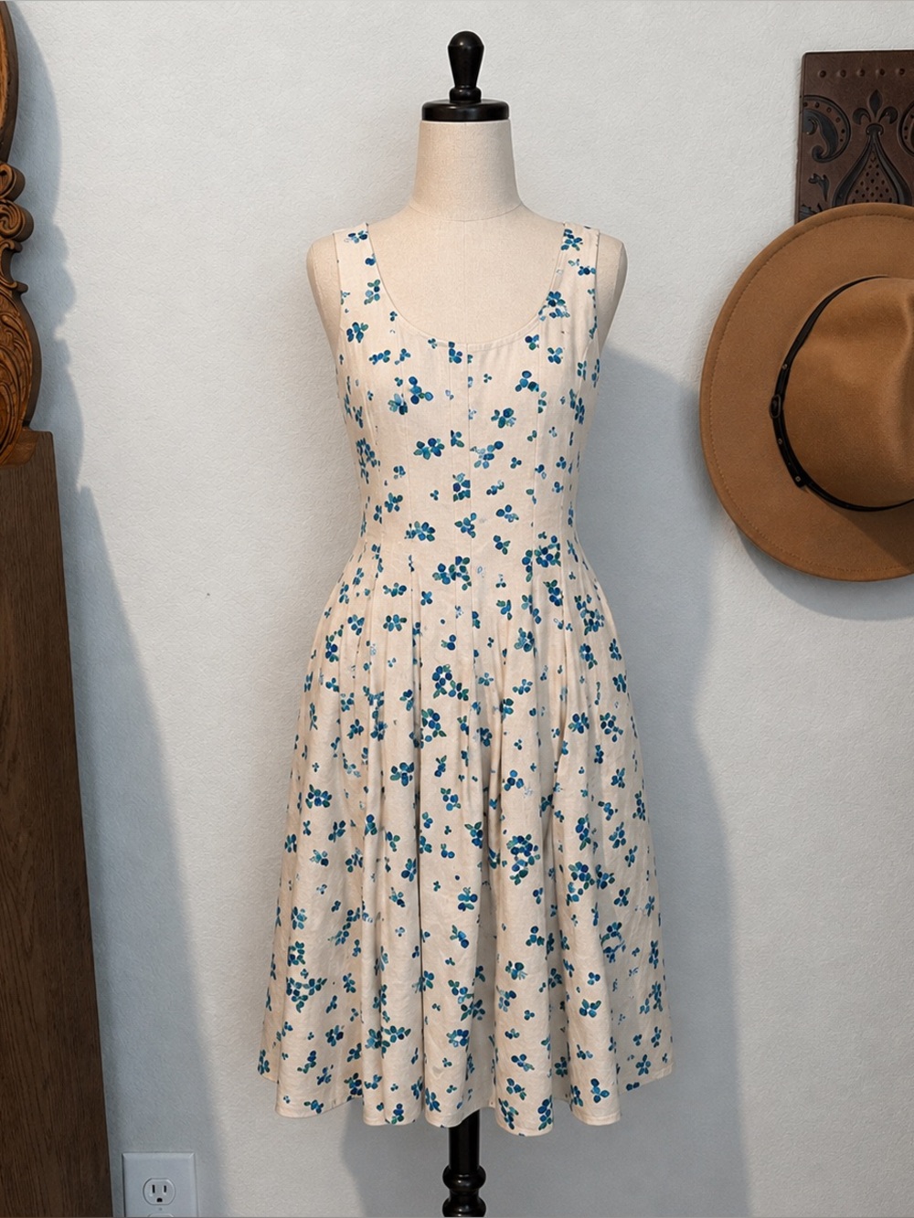Draper James Cream Midi Sundress with Blueberry Print